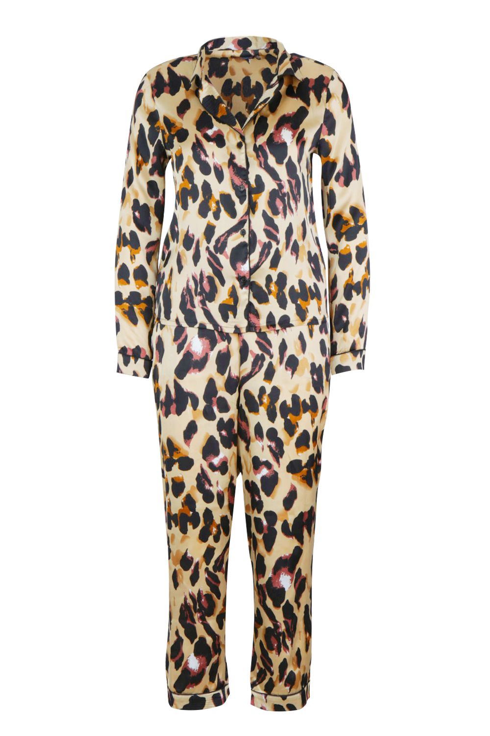 Women's Petite Leopard Print Satin Pj Set