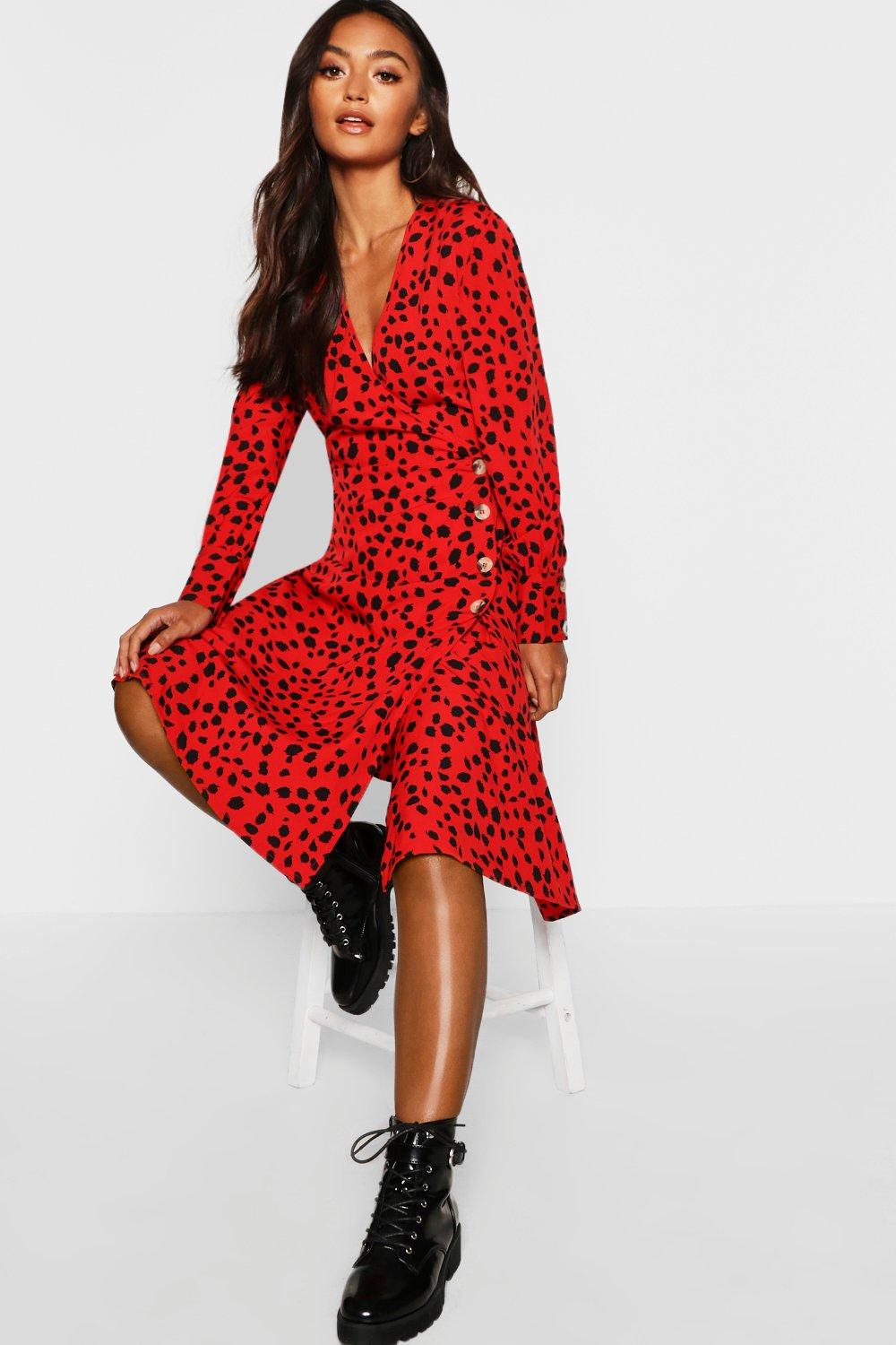 printed button midi dress