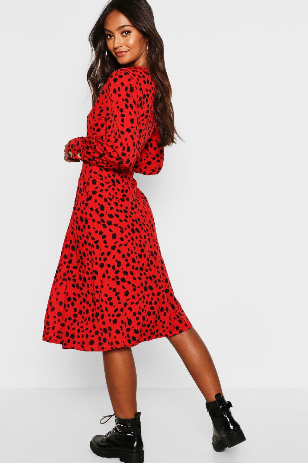 red dalmatian print dress