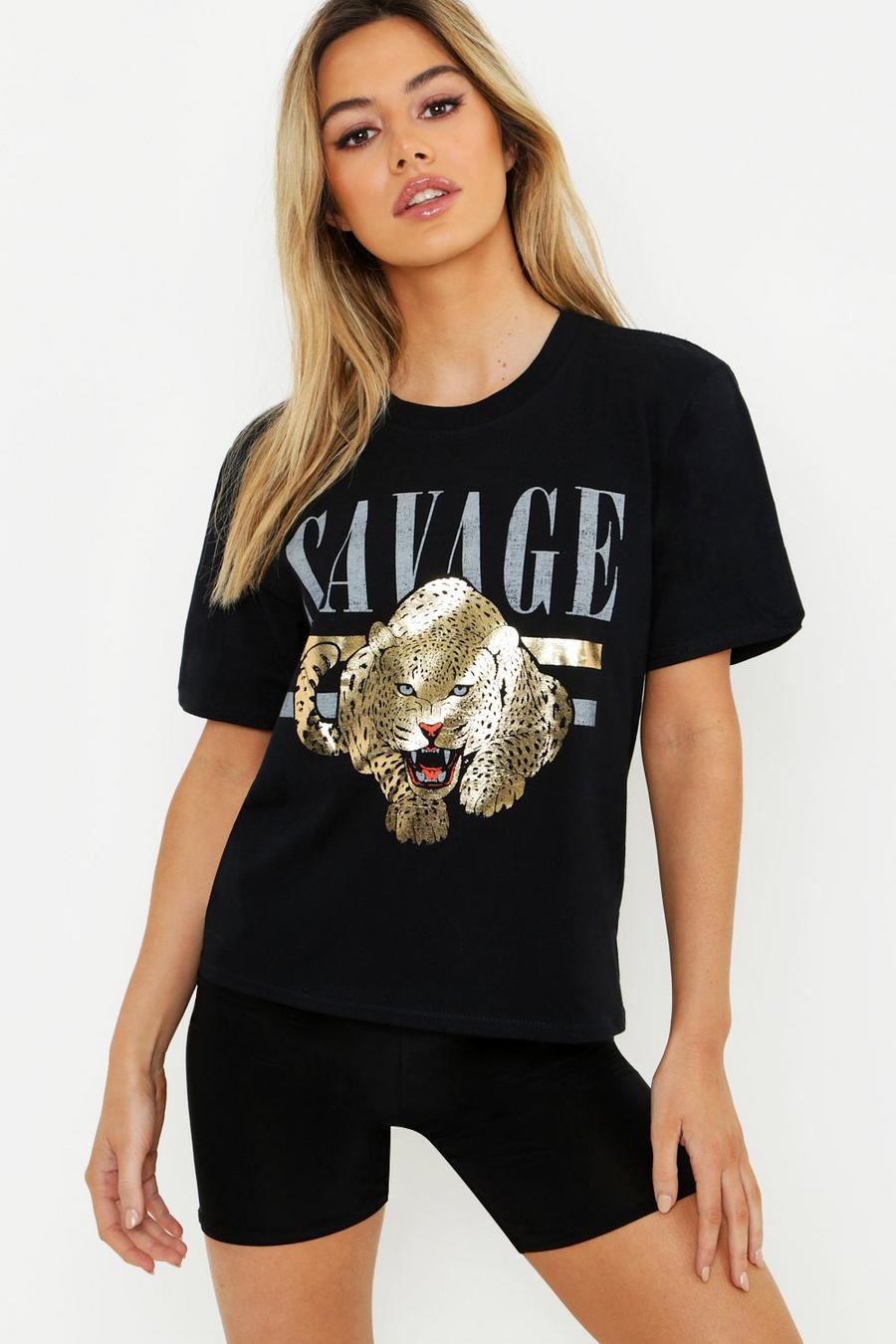 Petite T-Shirt mit Savage Slogan-Folienprint image number 1