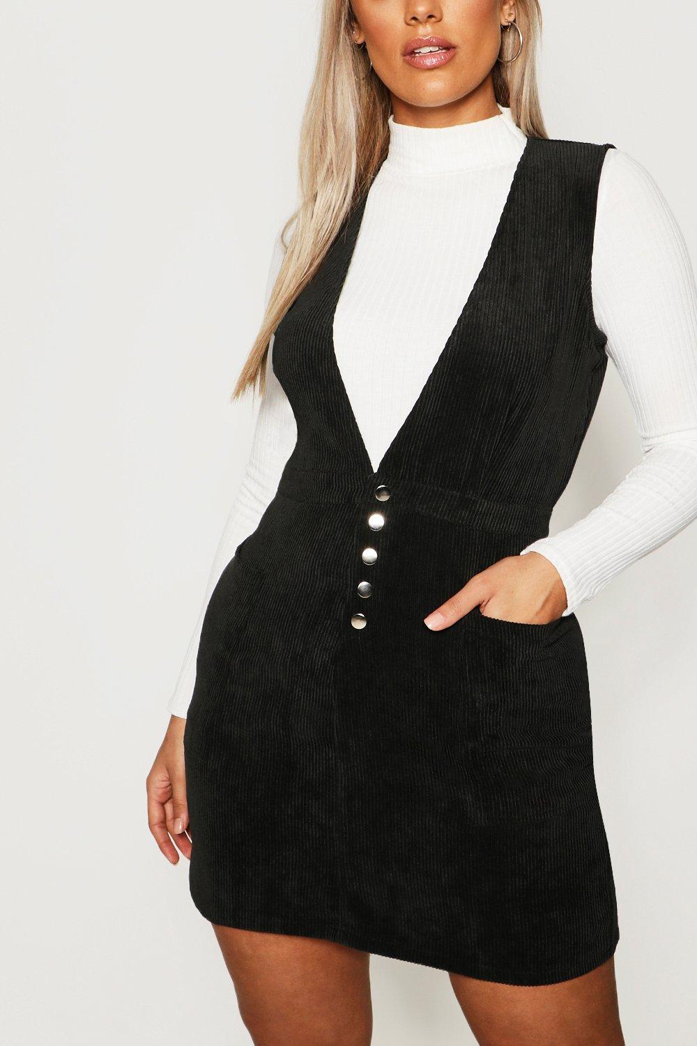 Plunge front hotsell button pinafore dress