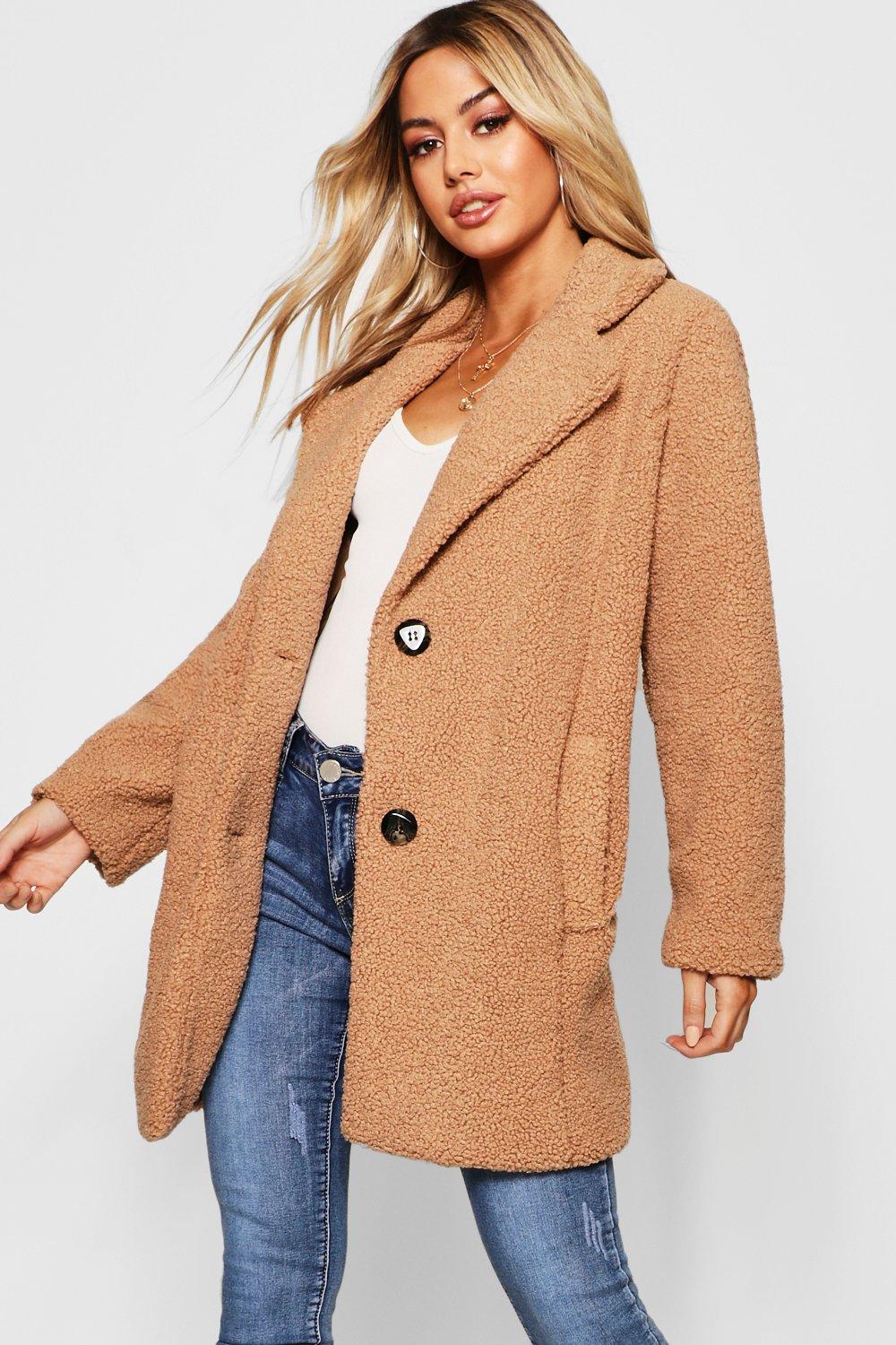 boohoo petite camel coat