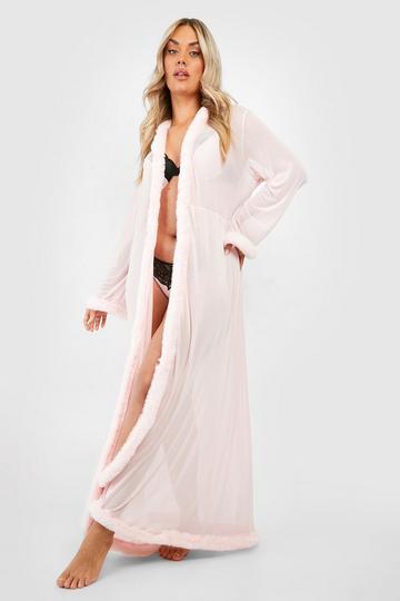 Plus Kimono Robe With Fluffy Trim pink
