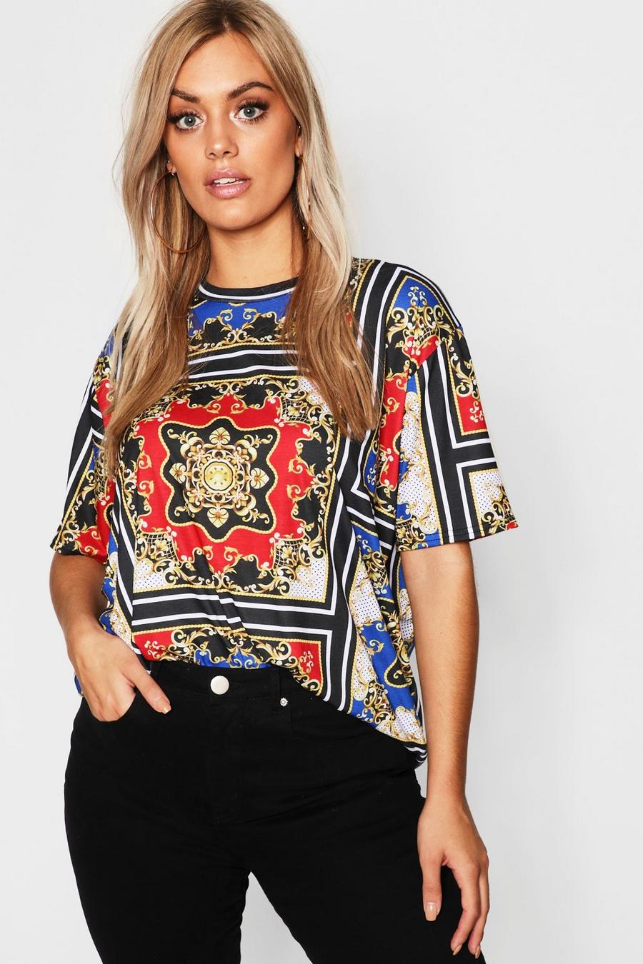 Black Plus Chain Print Oversized T-Shirt