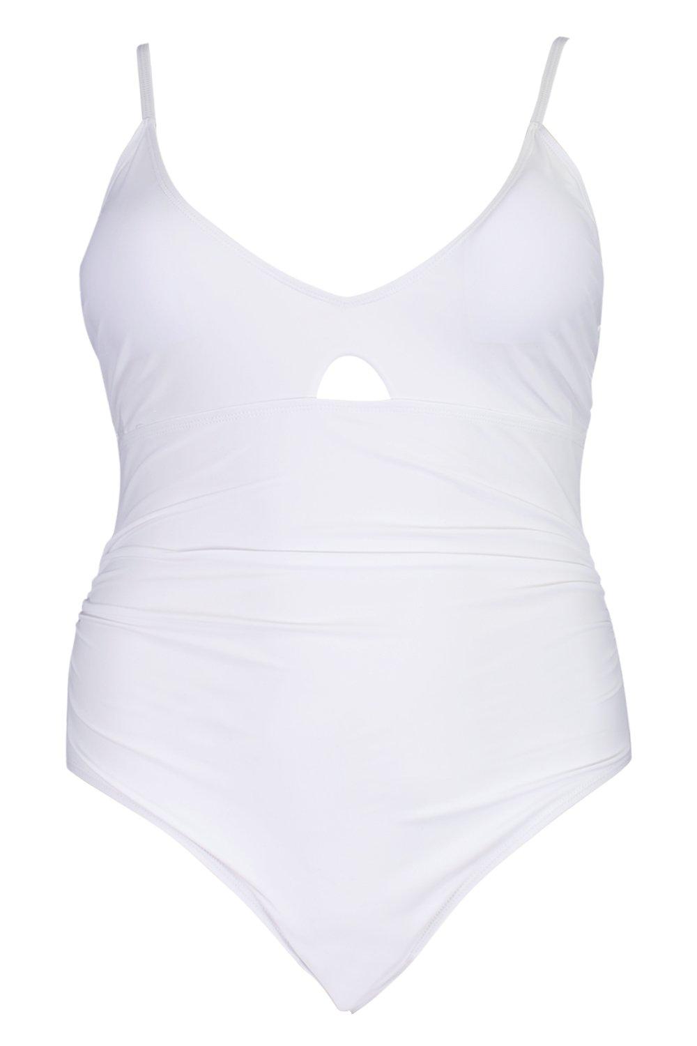 white ruched swimsuit