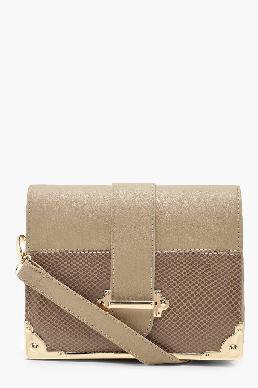 Taupe Plus Croc Embossed Buckle Cross Body Bag image number 1