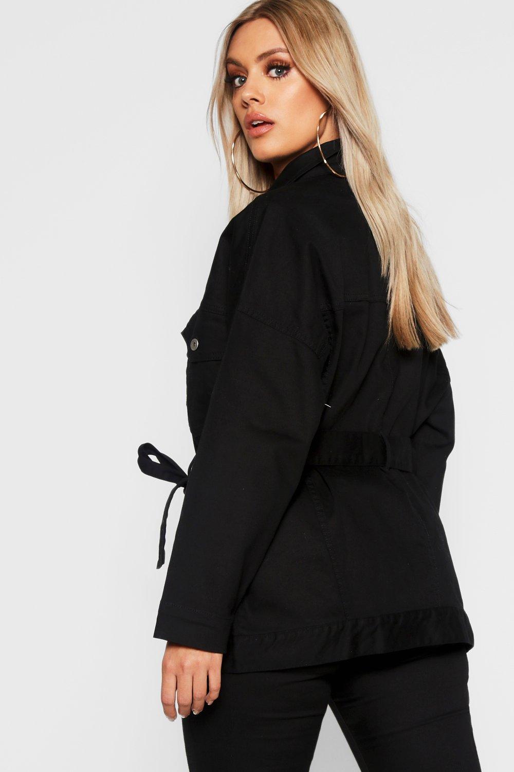 Plus Belted Oversized Longline Denim Jacket