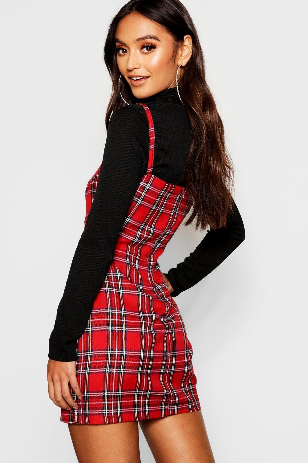 Petite Tartan Check Woven Square Neck Dress