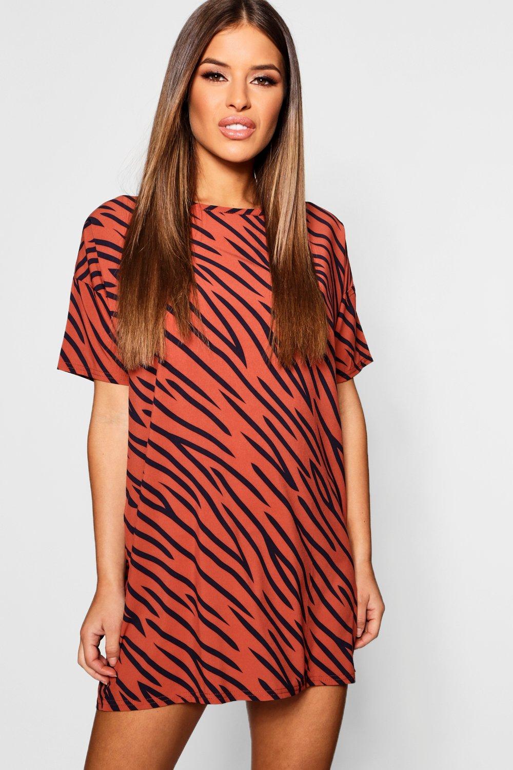 orange tiger print dress