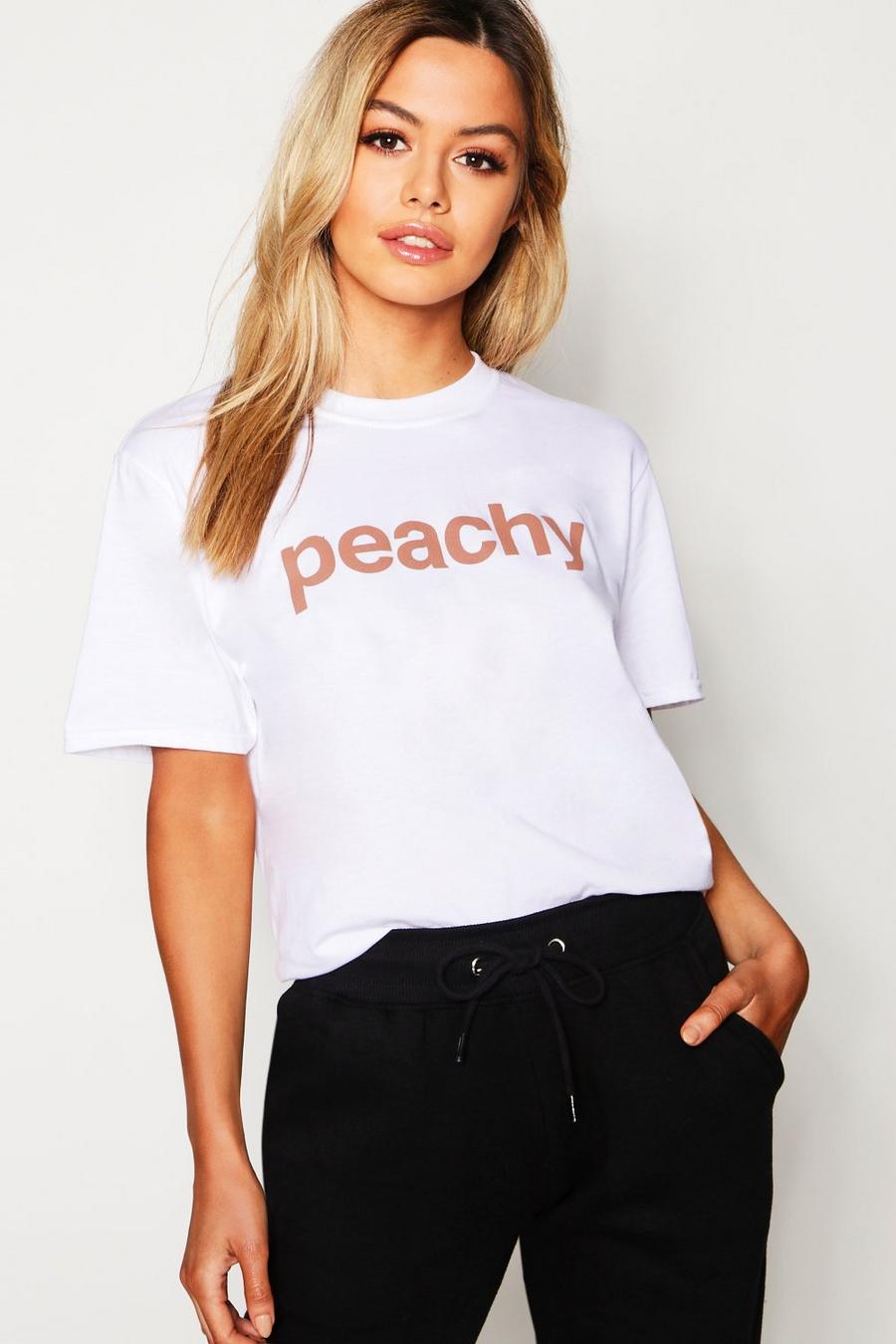 White Petite 'Peachy' Slogan T-Shirt image number 1