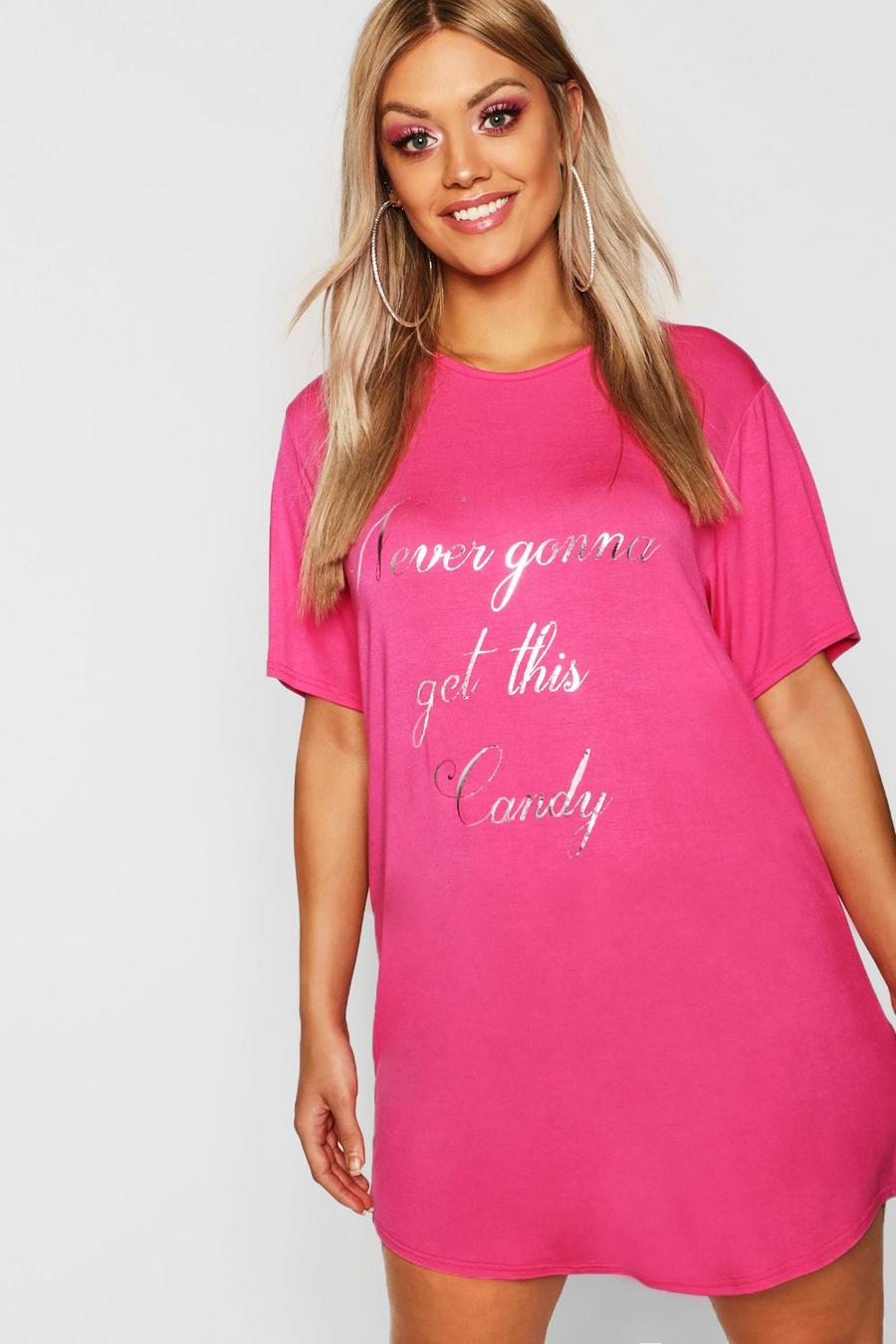 T-Shirt Nachtkleid mit Folien Slogan , Rosa image number 1