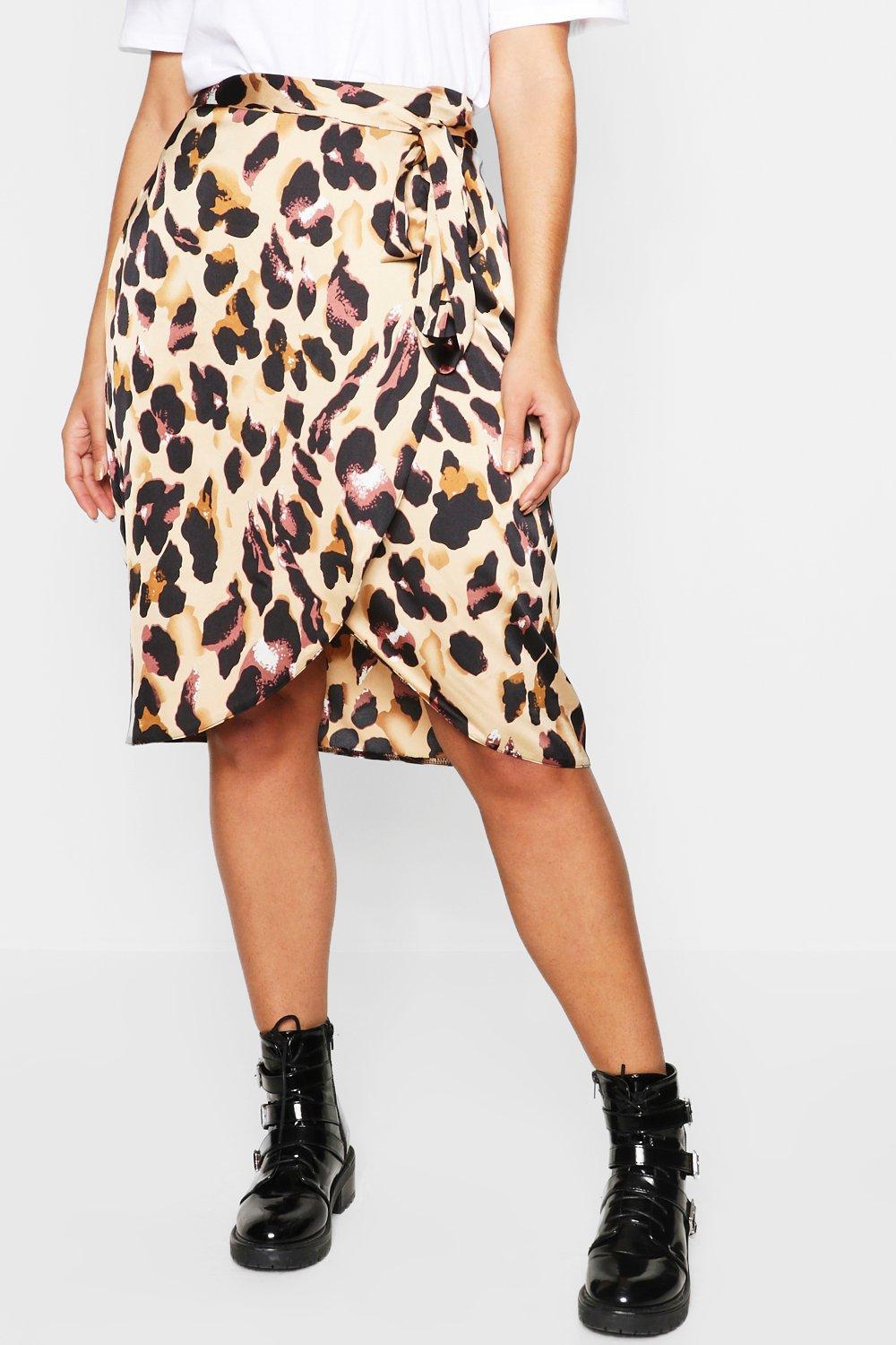 boohoo satin ruffle wrap dress in leopard