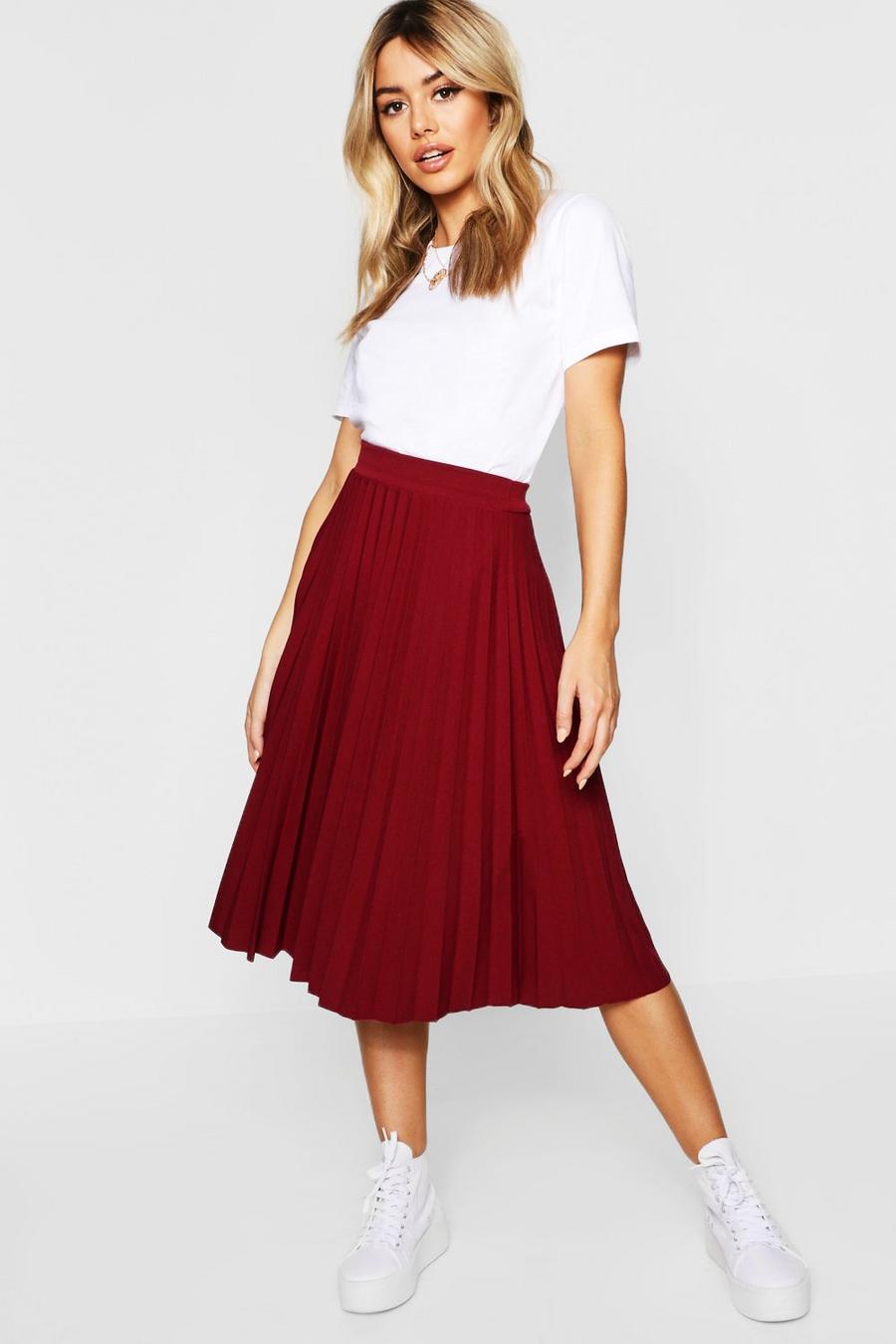 Red Petite Pleated Midi Skirt image number 1