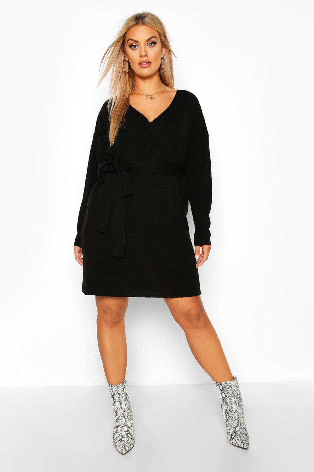 boohoo plus black dress