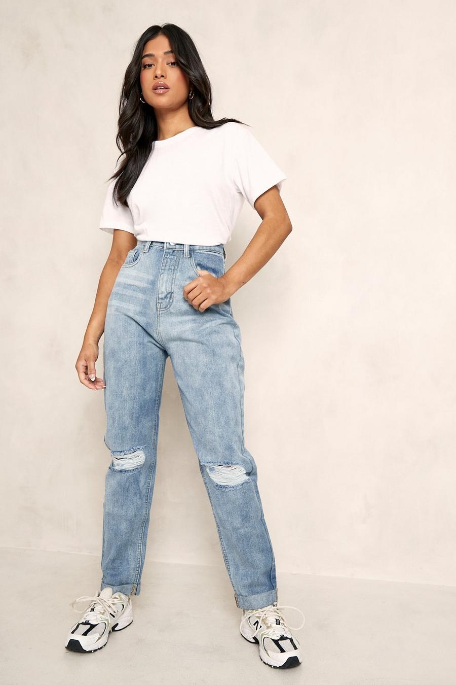 Blue Petite Ripped Boyfriend Jeans image number 1