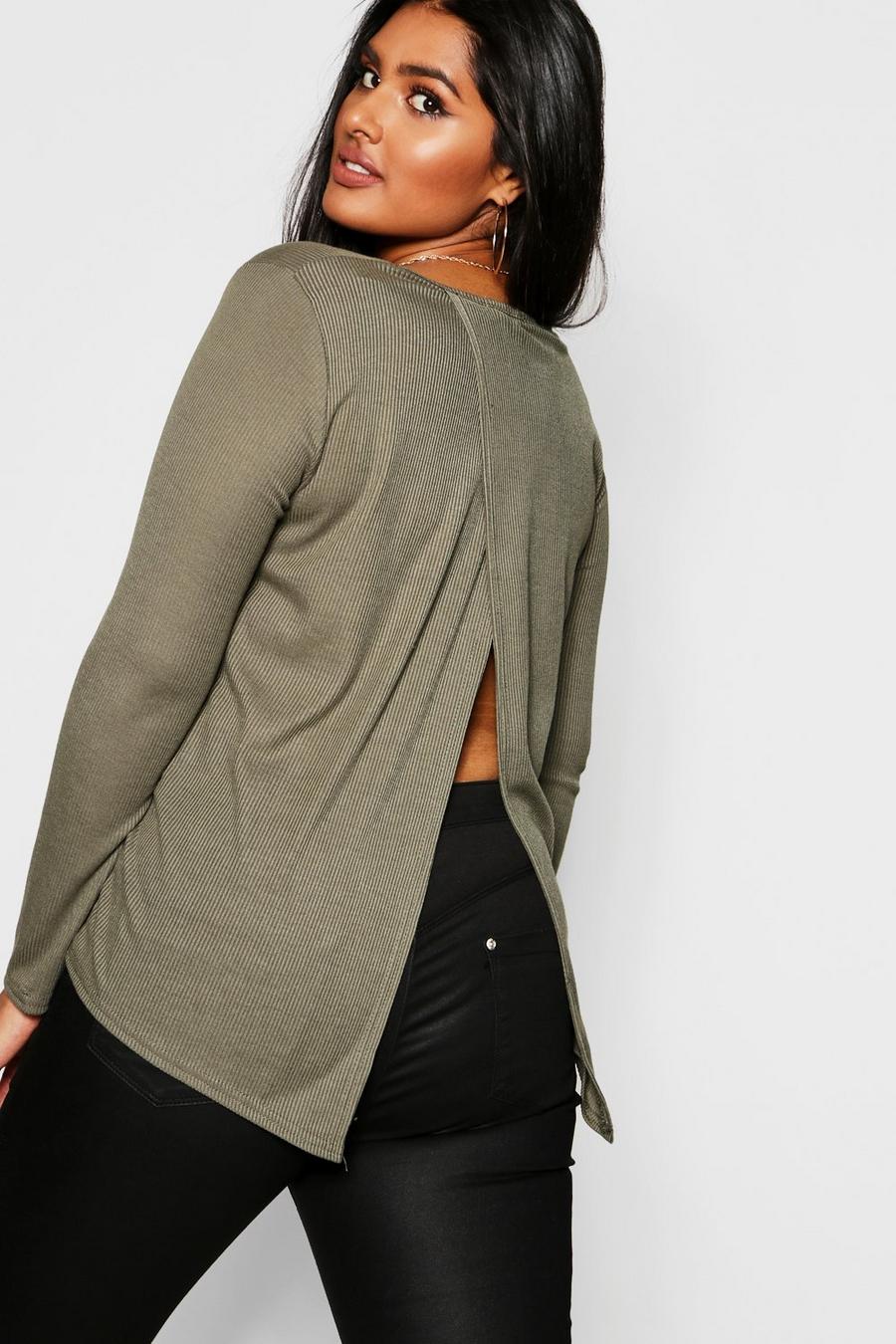 Plus Soft Rib Open Back Sweater image number 1
