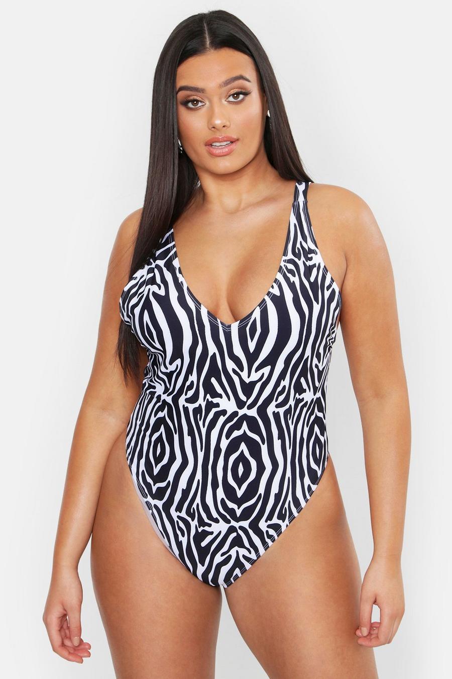 Plus Zebra Plunge Swimsuit image number 1