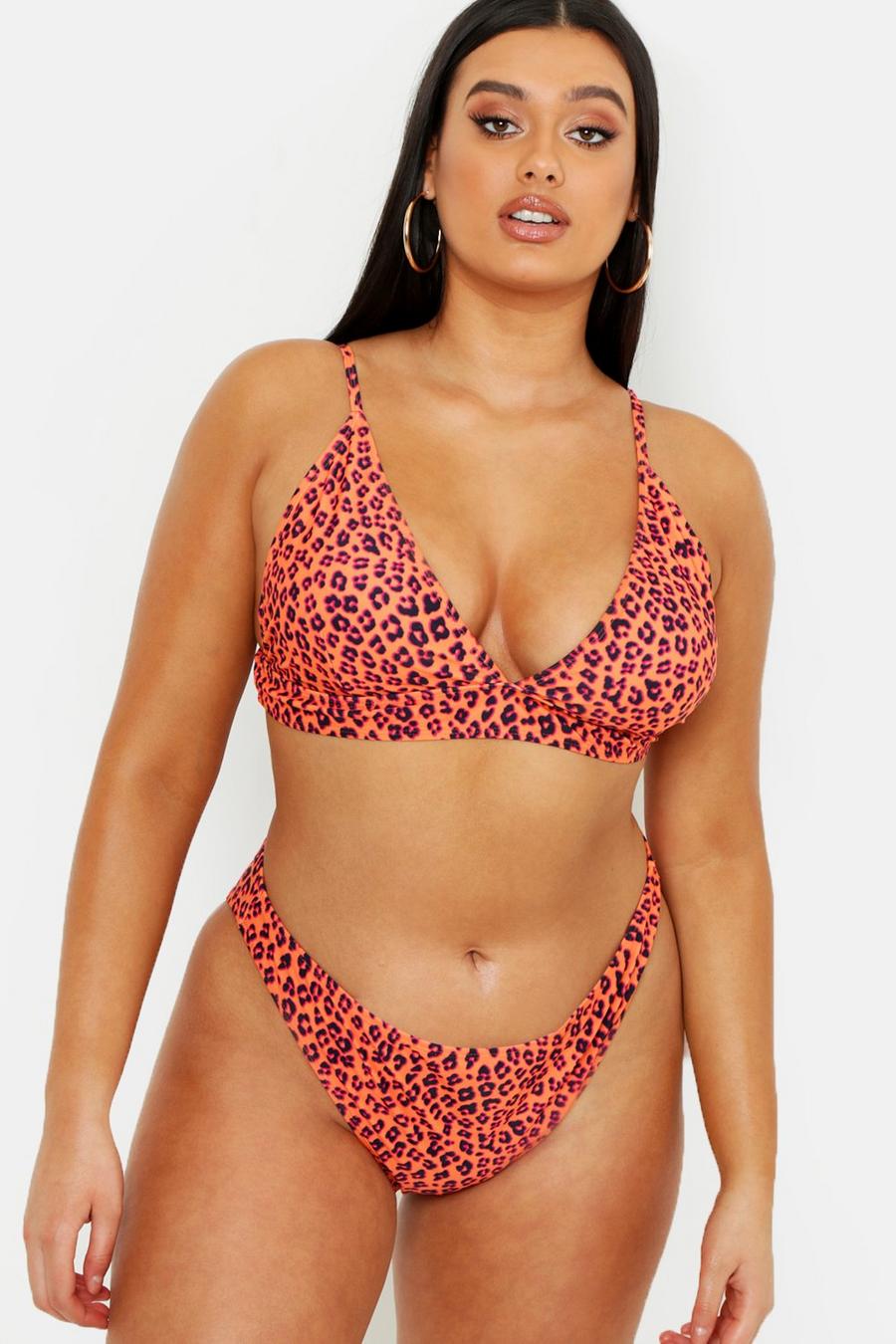 Plus Leopard Print Triangle Bikini Set image number 1
