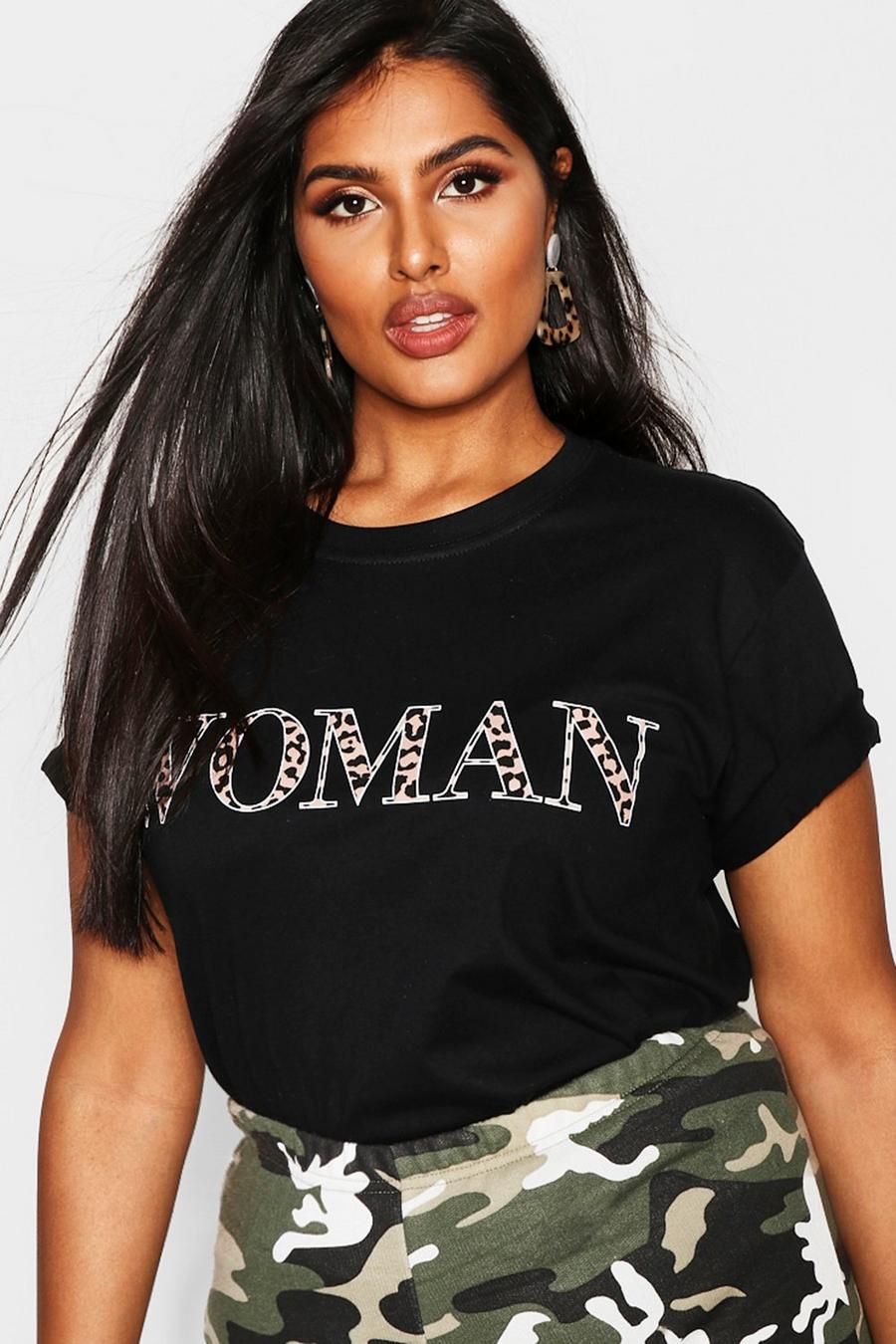 Plus Oversized Damen-T-Shirt mit Leoparden-Print, Schwarz image number 1