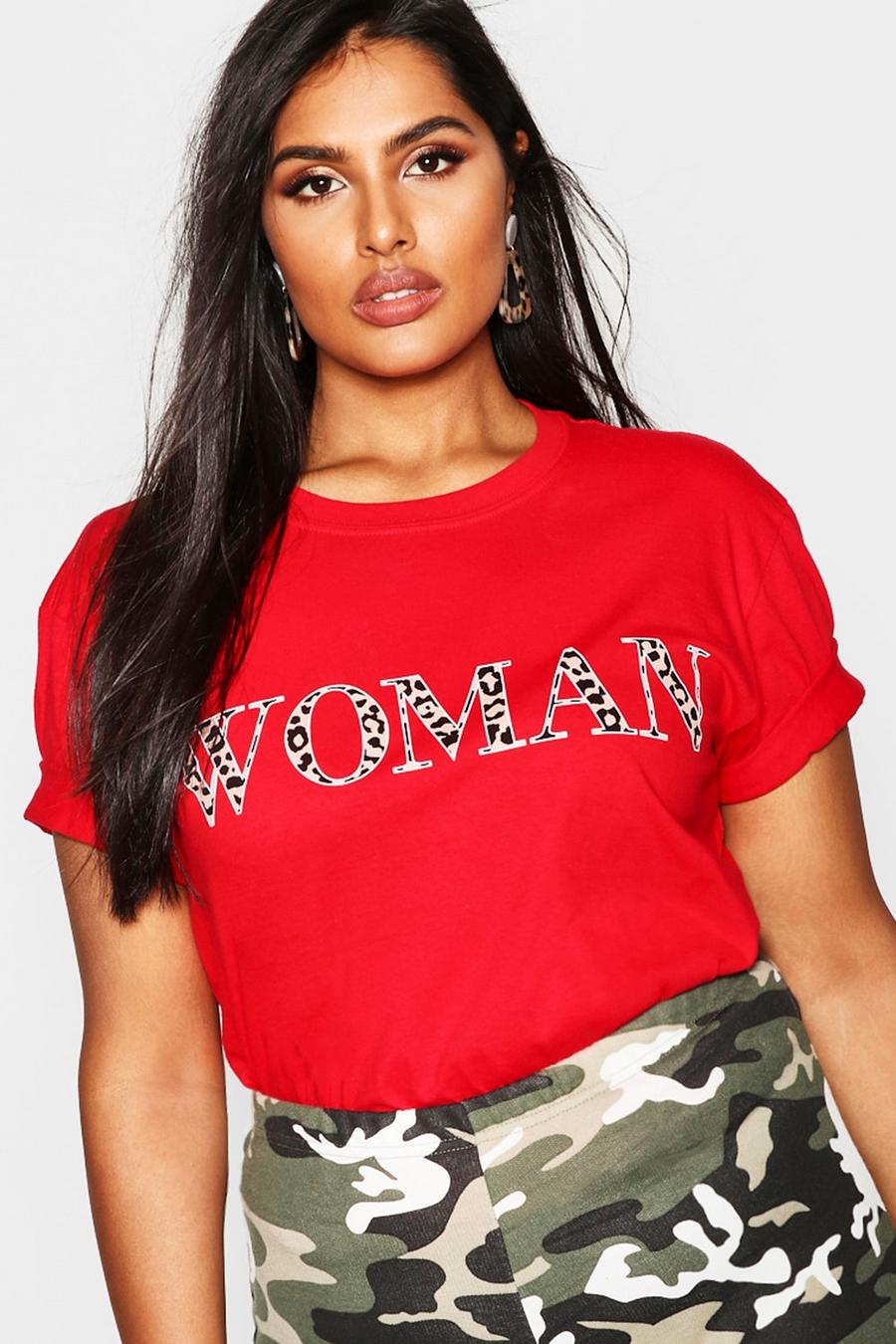 Plus Oversized Damen-T-Shirt mit Leoparden-Print, Rot image number 1