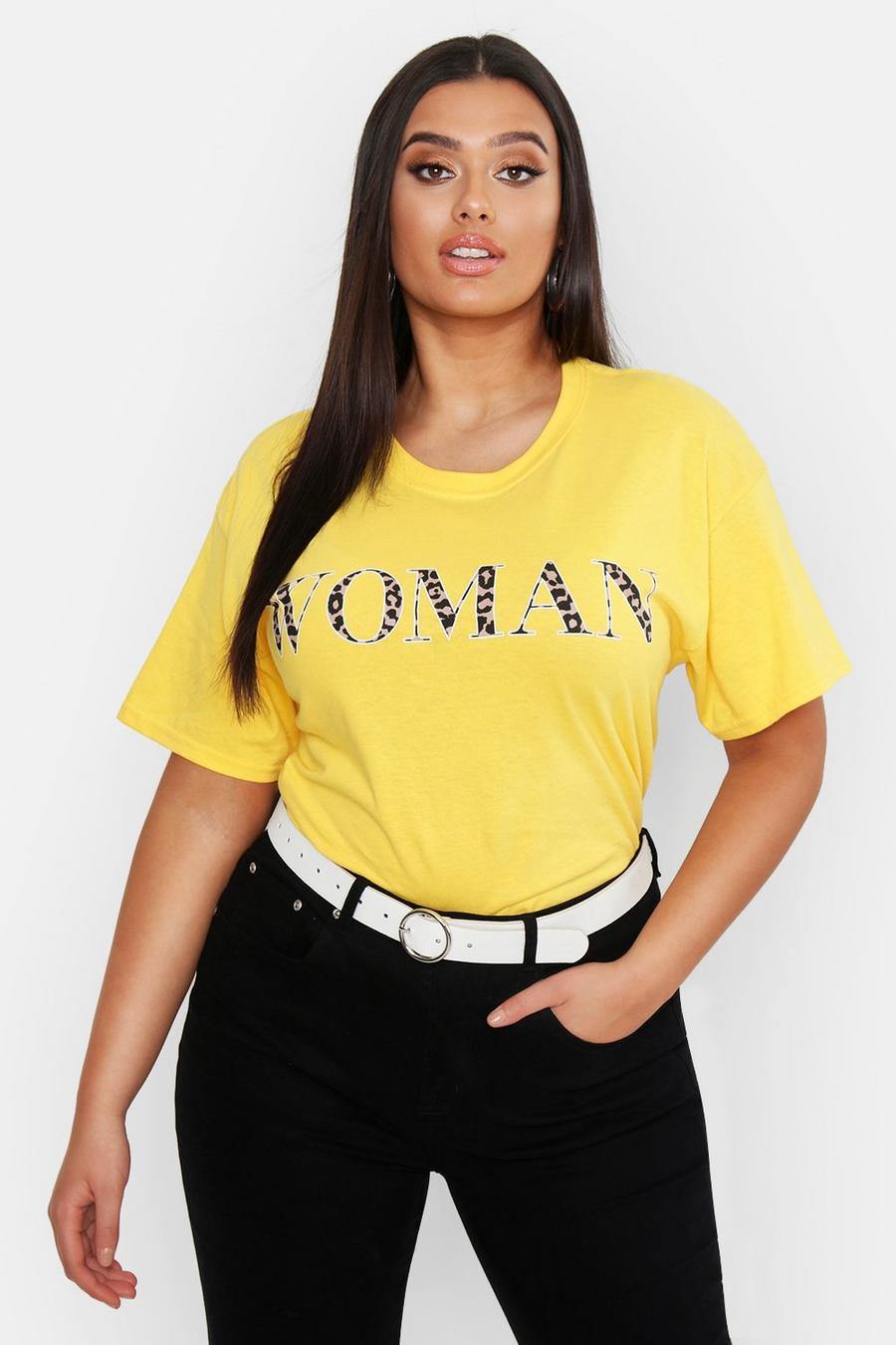 Plus Oversized Damen-T-Shirt mit Leoparden-Print, Gelb image number 1