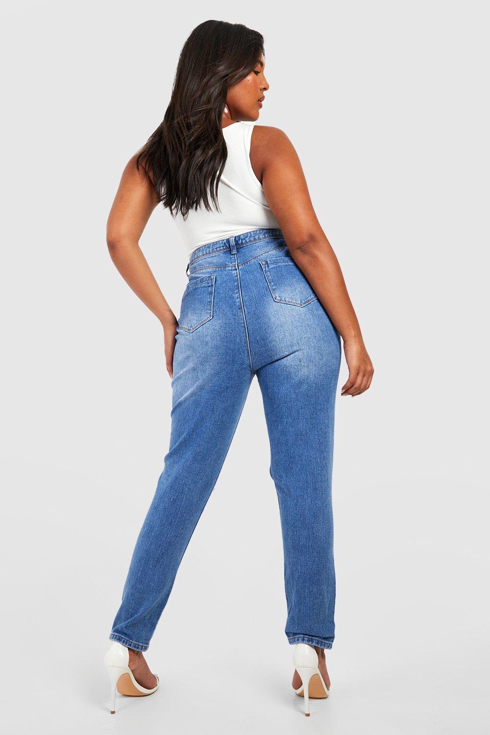 stretchy ripped mom jeans