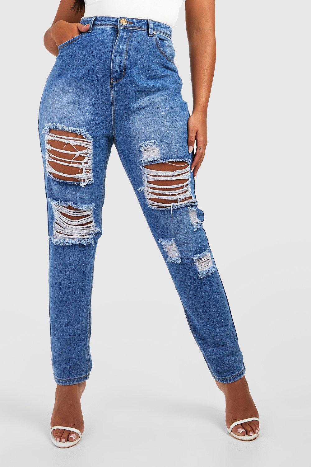 Plus Distressed Ripped Mom Jeans