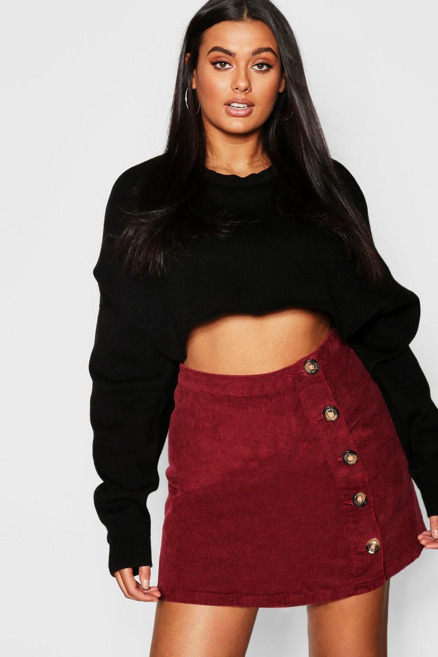 Berry red Plus Cord Horn Button Skirt