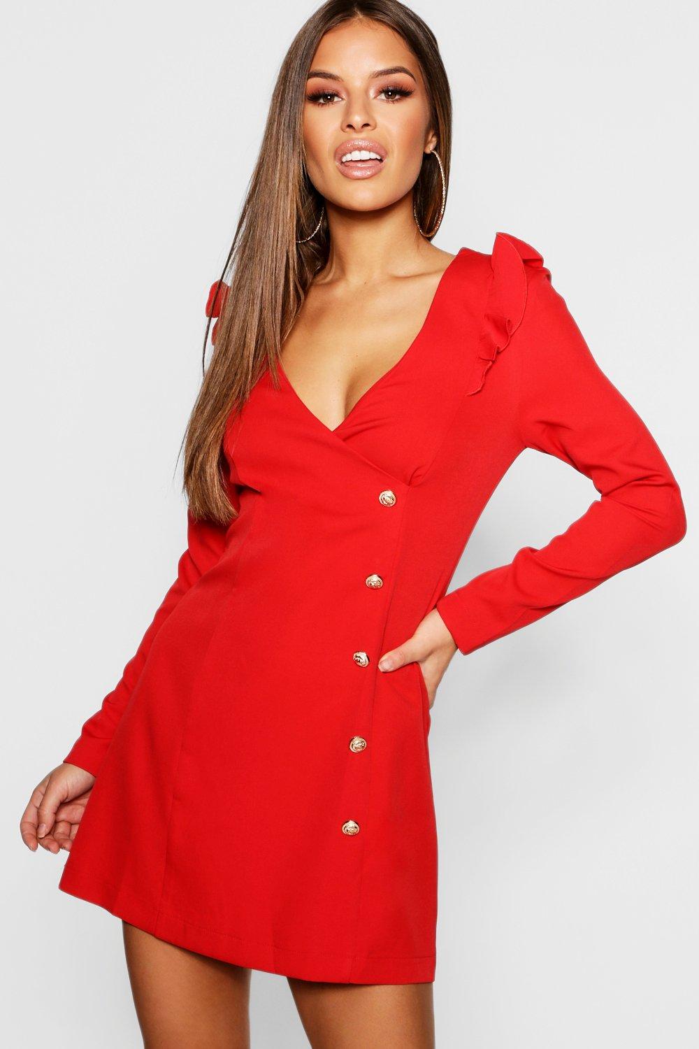 boohoo red blazer dress