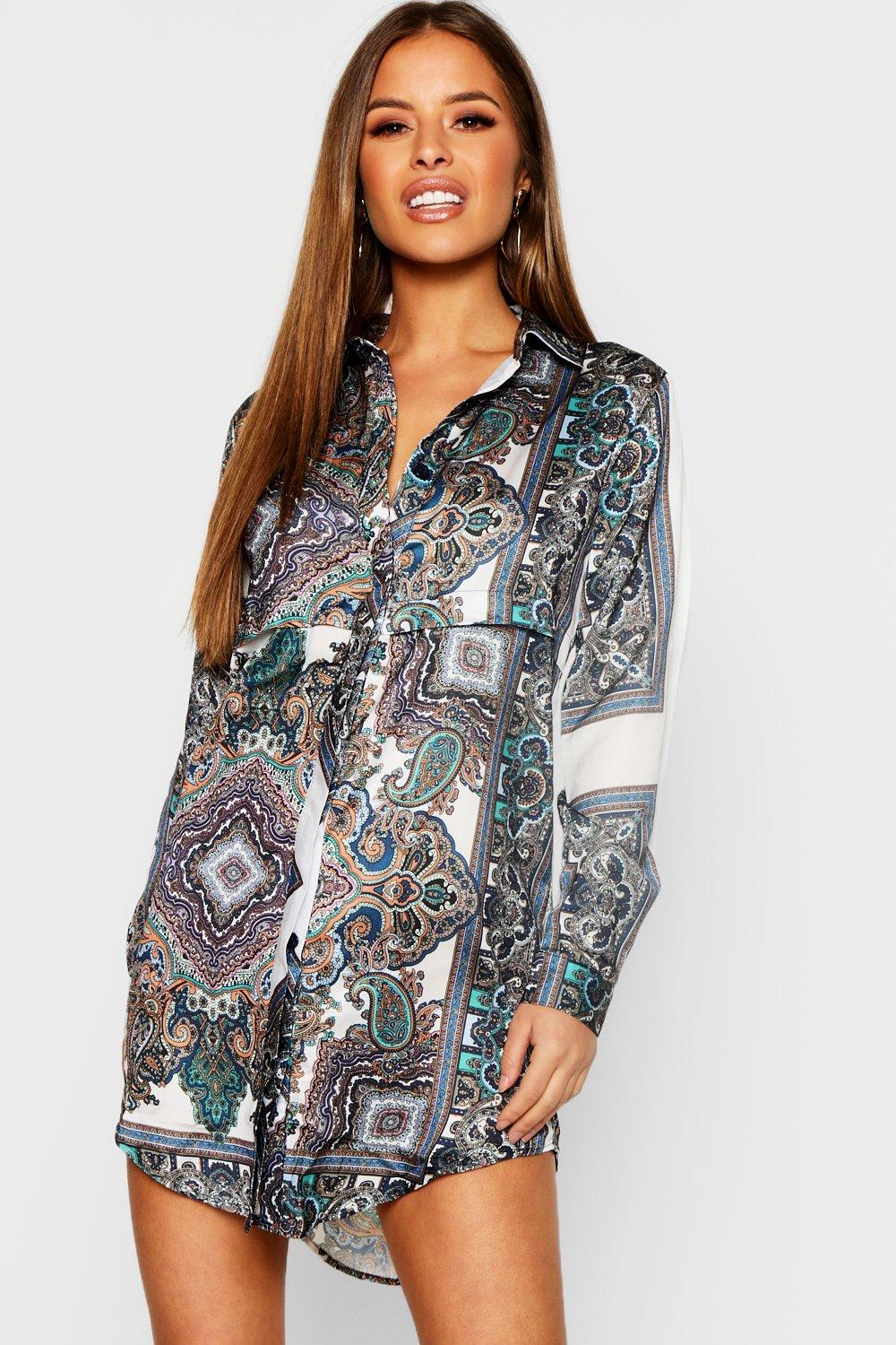 boohoo paisley shirt dress