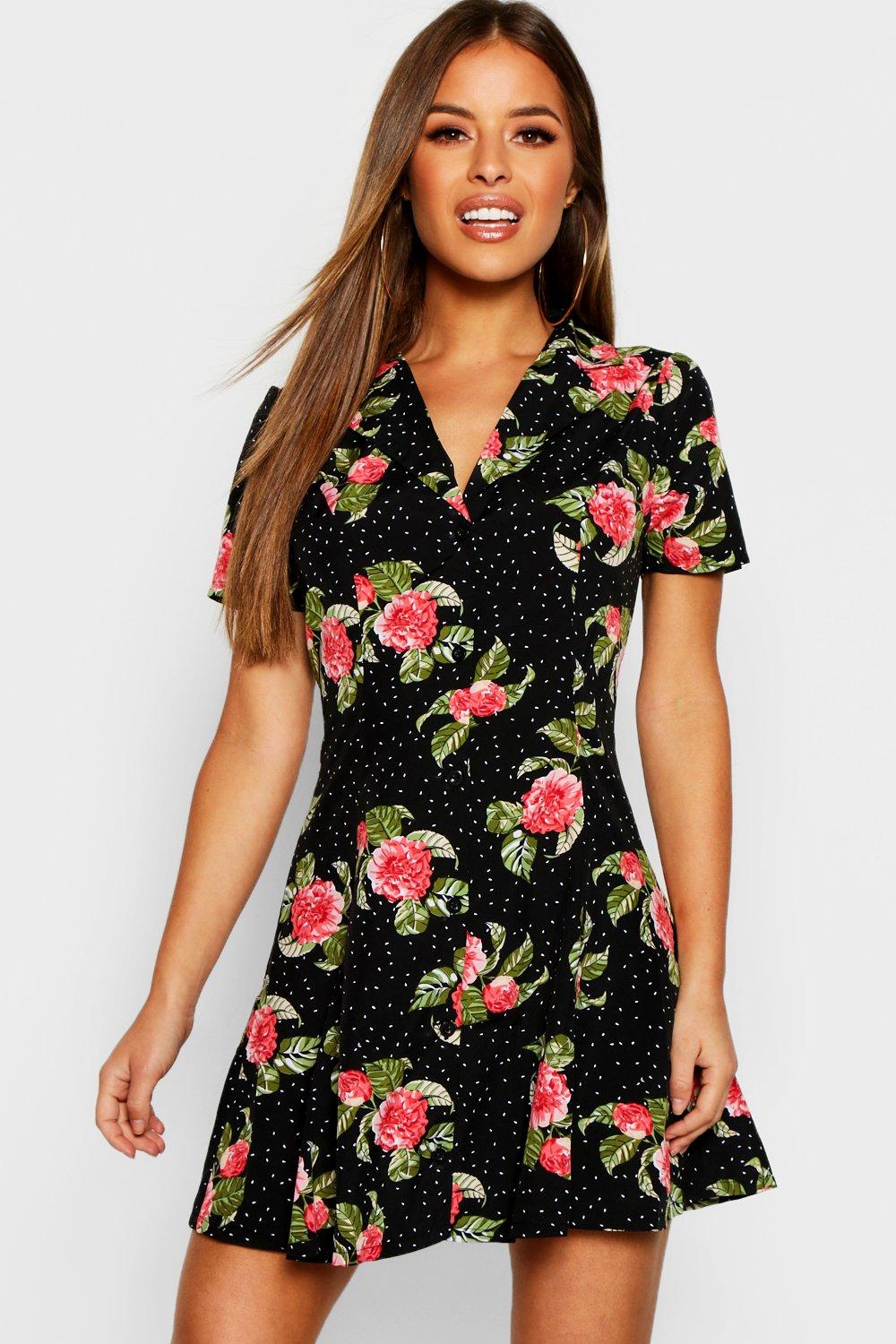 black button tea dress