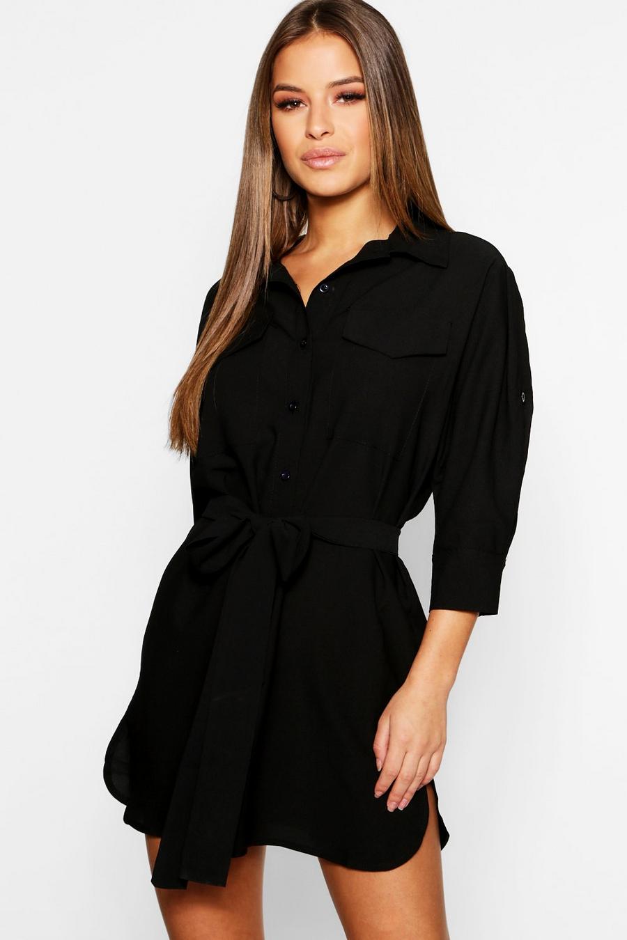 Black Petite Utility Shirt Dress