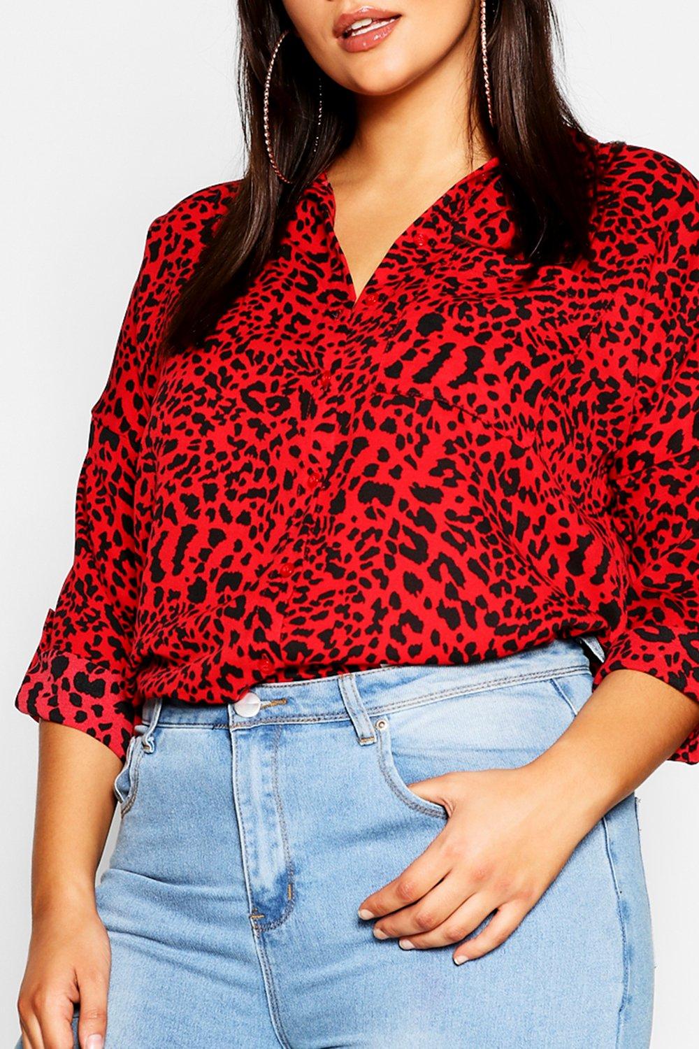 Camisa extragrande con de leopardo de color rojo |