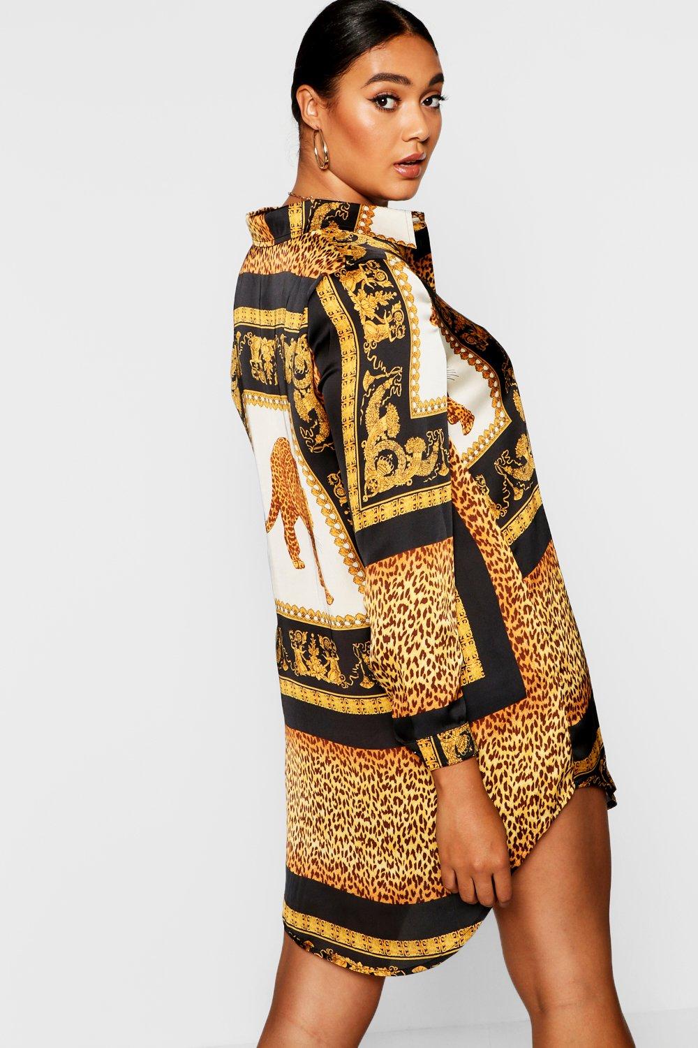 Boohoo chain on sale print shirt dress