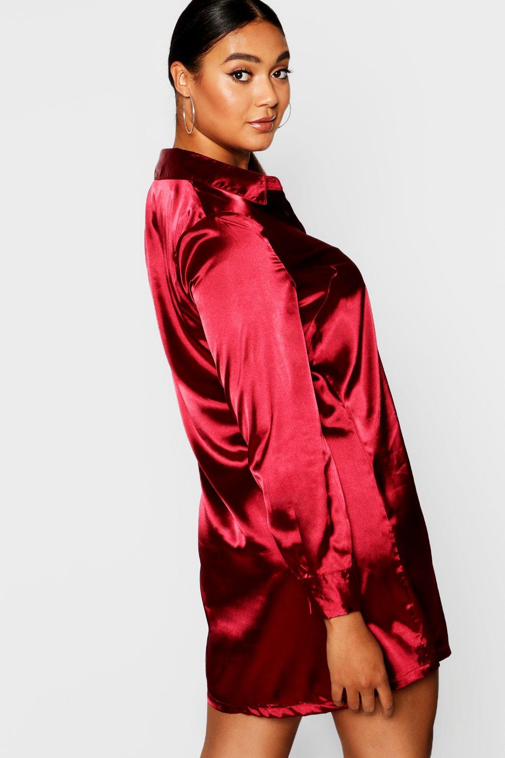 boohoo satin shirt dress