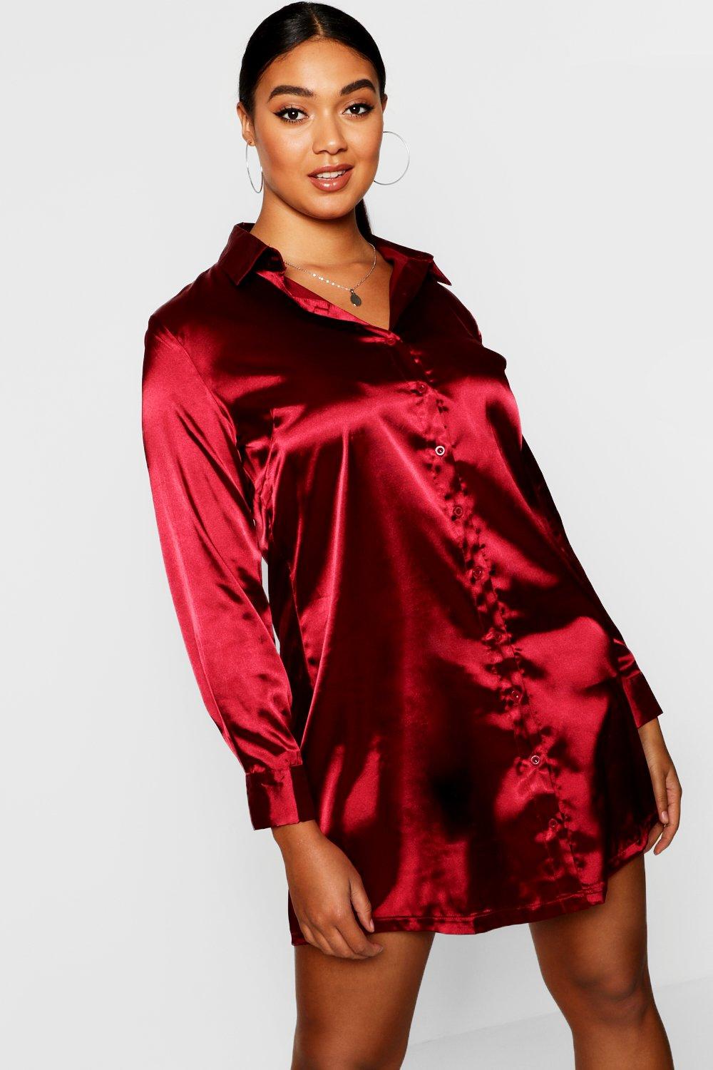 long satin shirt dress