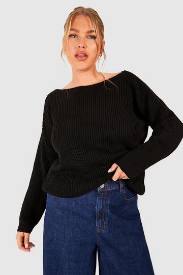 Plus Slash Neck Fisherman Jumper black