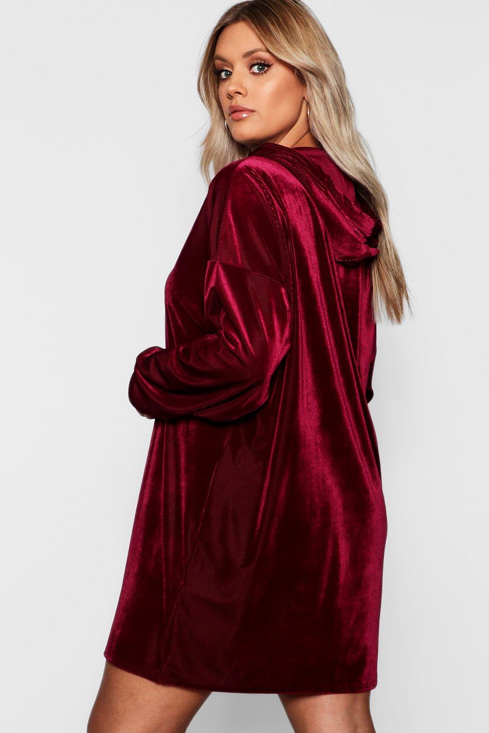 Women's Plus Velvet Hooded Ribbed Dress | Boohoo UK