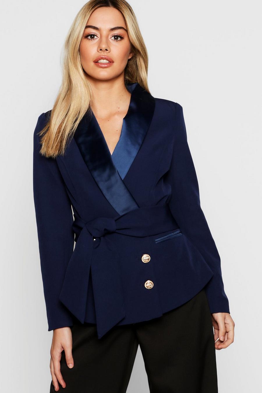 Petite Double Breasted Military Button Blazer image number 1