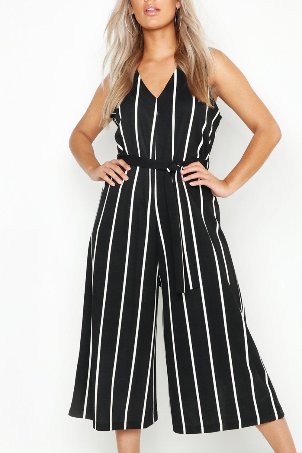 Striped belted jumpsuit online