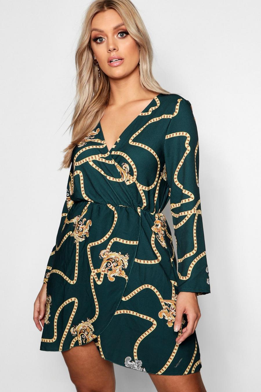 Green Plus Chain Printed Wrap Dress image number 1
