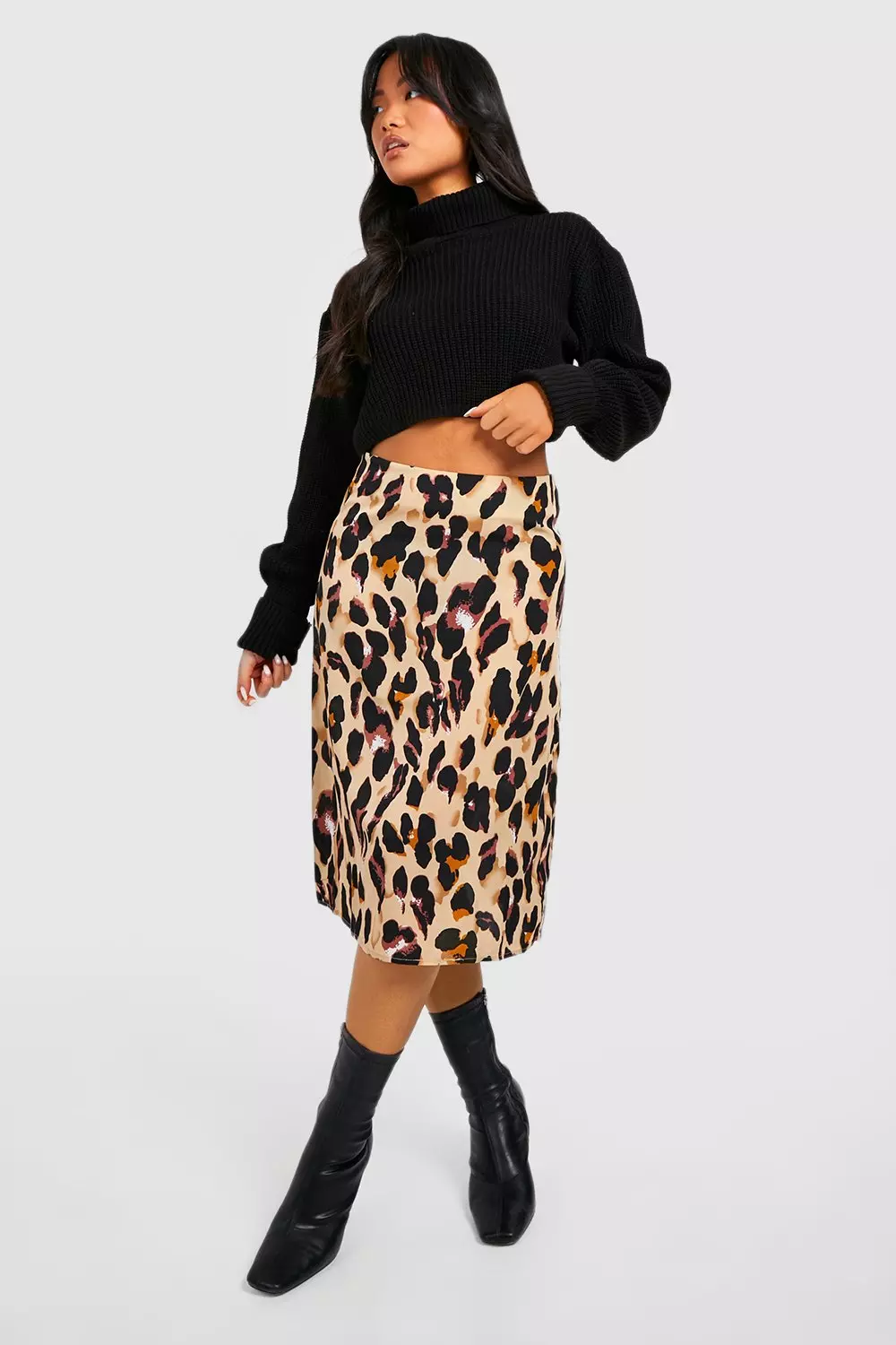 Petite Leopard Print Bias Cut Midi Skirt alternative image