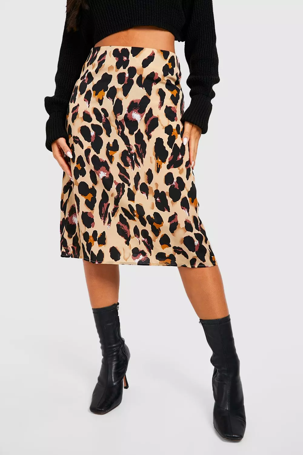 Petite Leopard Print Bias Cut Midi Skirt alternative image