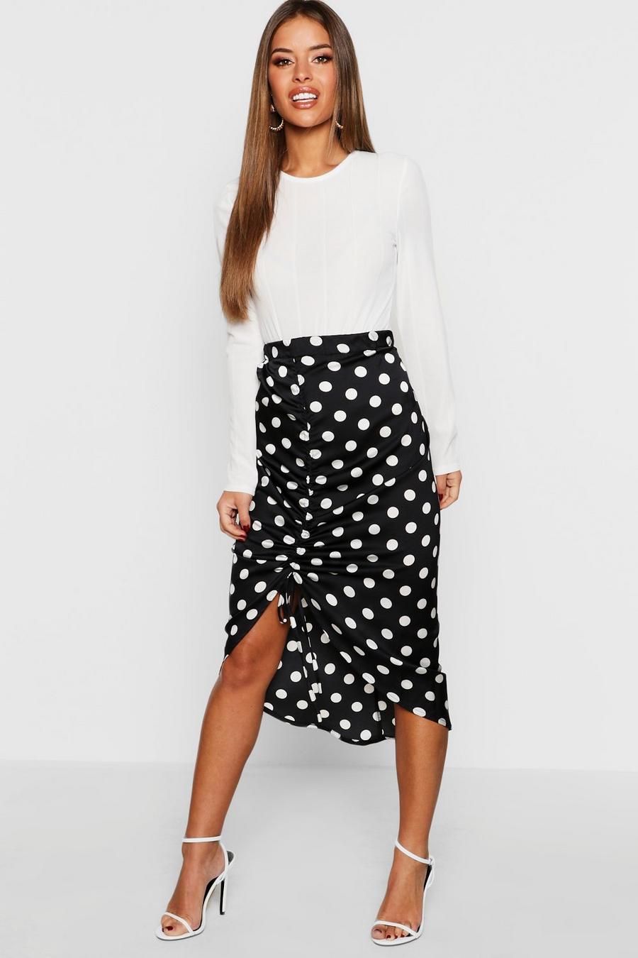 Petite Satin Ruched Polka Dot Skirt image number 1