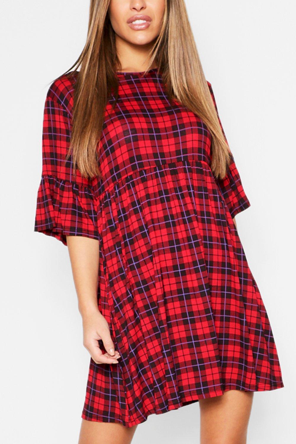 Plaid dress boohoo hotsell