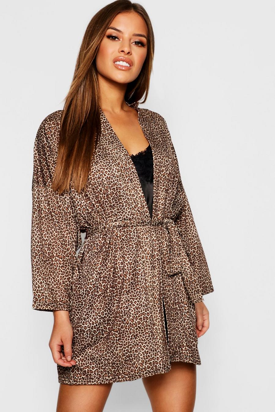 Brown Petite Leopard Print Robe image number 1