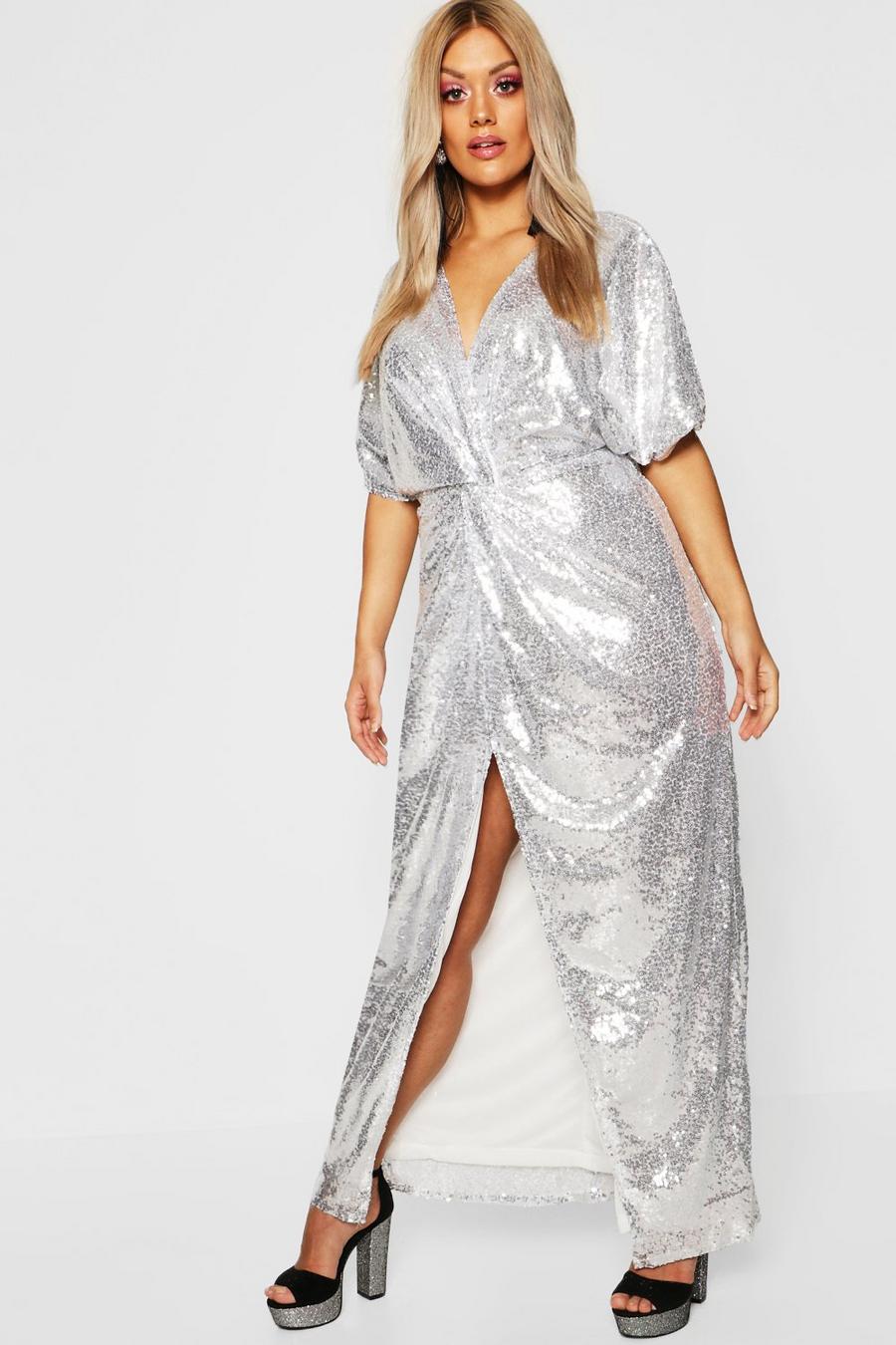 Silver Gemma Collins Kimono Twist Sequin Maxi Dress image number 1