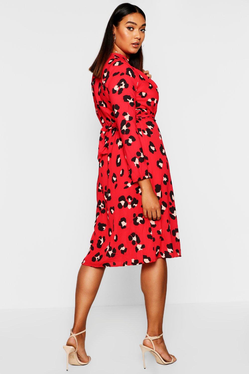 boohoo red animal print dress