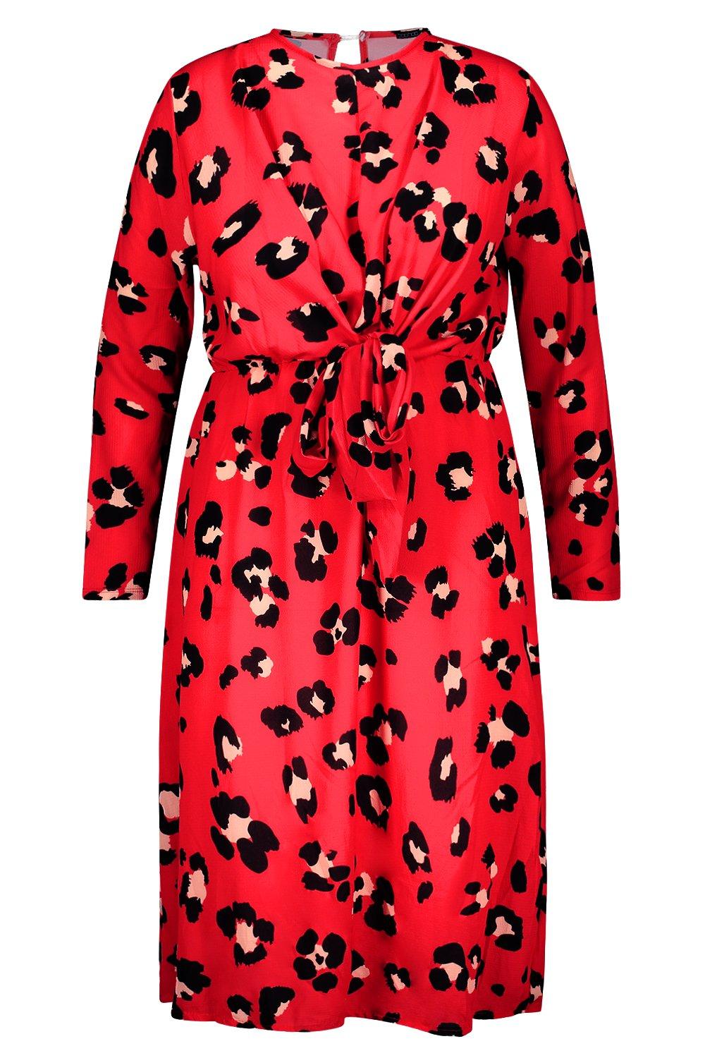 boohoo red animal print dress