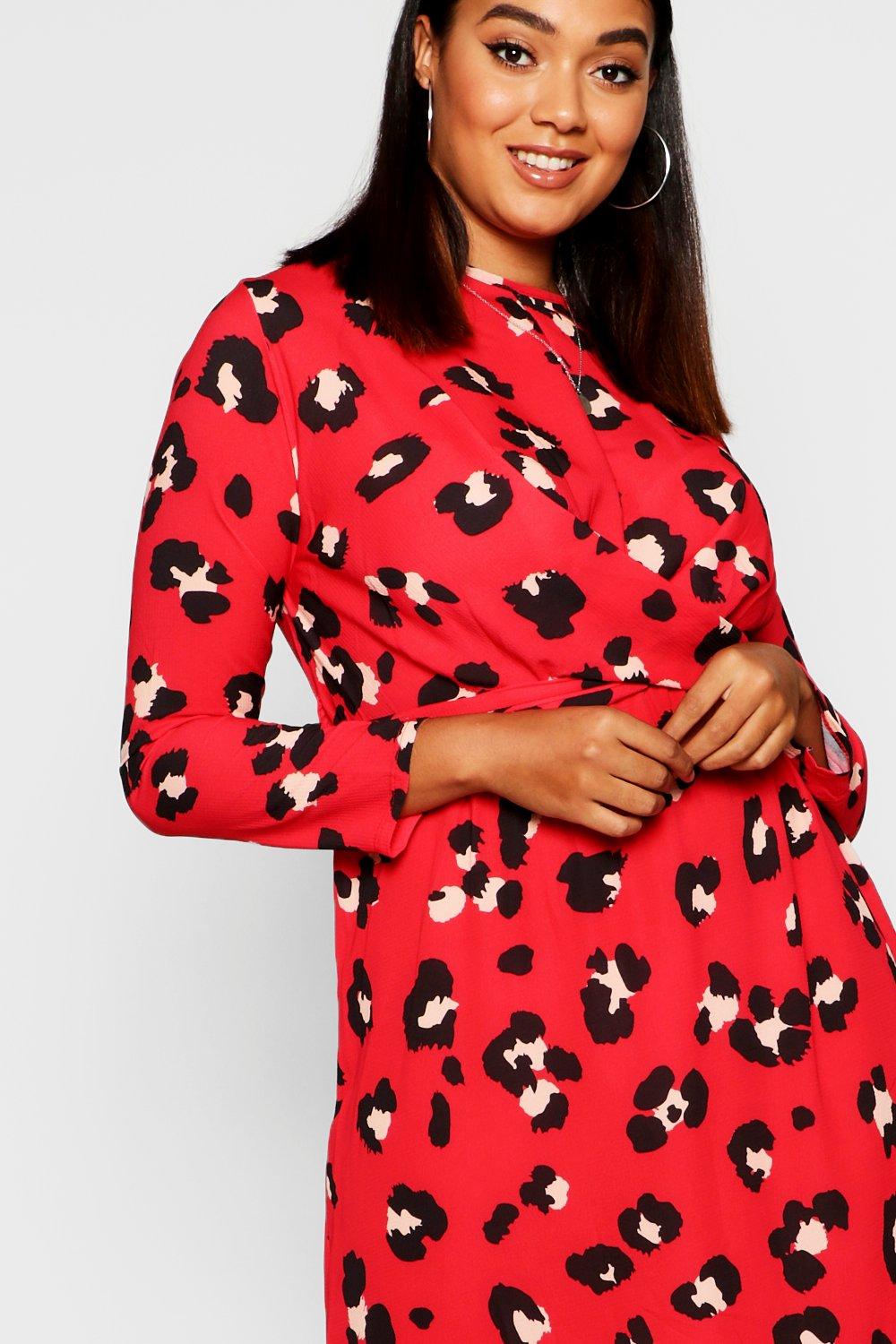 boohoo red animal print dress
